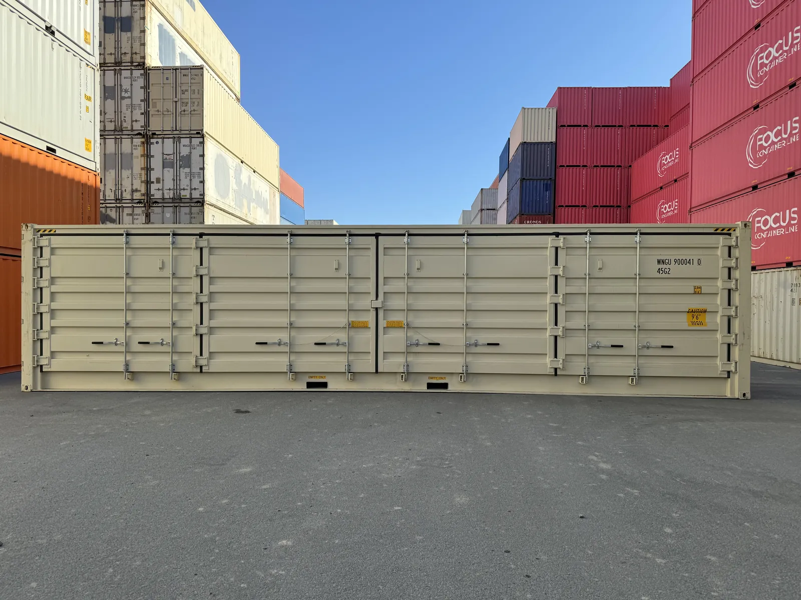 Side opening container on hire at a Mackay work site